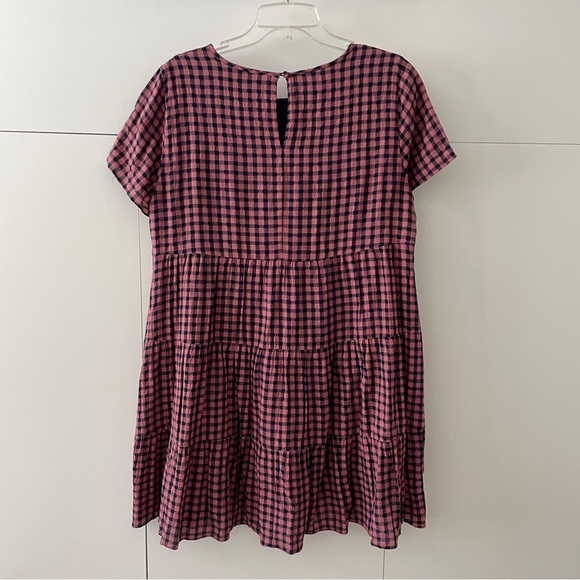 Short-Sleeve Tiered Mini Dress in Pink Gingham Check | Large - Picture 5 of 6